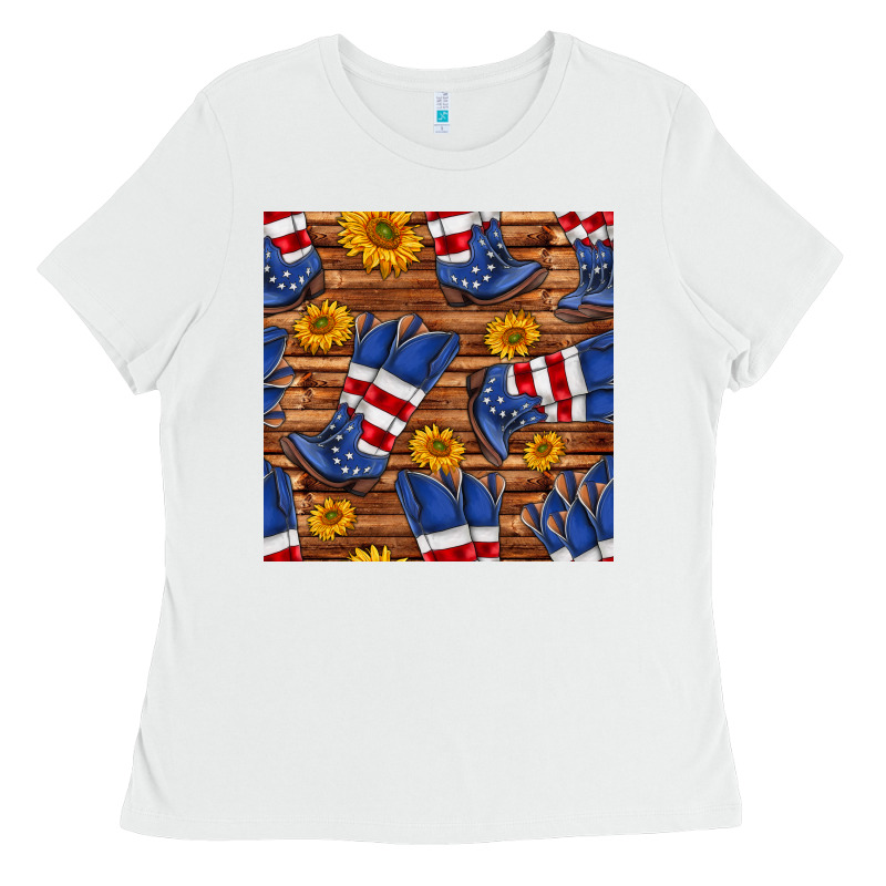 America Western Boots And Sunflower Seamless Pattern Ladies Tee by BundleAndBundleShop | Teevron
