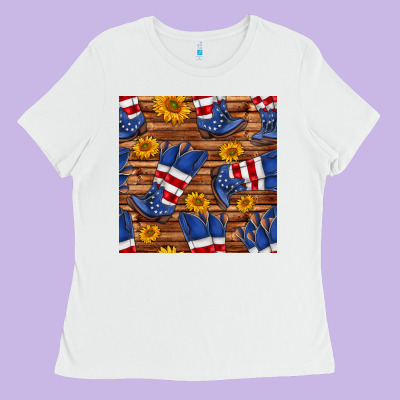 America Western Boots And Sunflower Seamless Pattern Ladies Tee Designed By Bundleandbundleshop