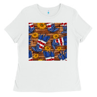 White america western boots and sunflower seamless pattern Ladies Tee - BundleAndBundleShop