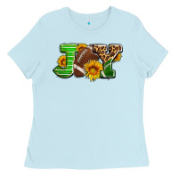 Baby Blue joy with football ball and sunflower ado Ladies Tee - AdoDesignShop