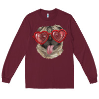 Burgundy Pug with love glasses Long Sleeve Tee - RanaPortraitStore