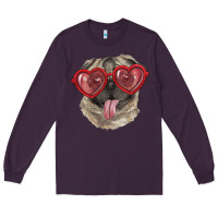 Plum Pug with love glasses Long Sleeve Tee - RanaPortraitStore