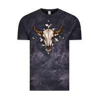 Cloud Black bull skull with aztec Vintage Tee - MaliasSmallBusiness