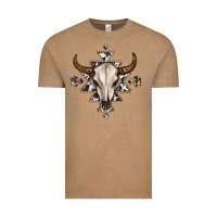 Vintage Coffee bull skull with aztec Vintage Tee - MaliasSmallBusiness