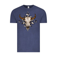 Vintage Denim bull skull with aztec Vintage Tee - MaliasSmallBusiness