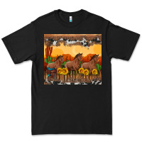 Western Horses And  Sunset With Sunflowers Premium Tee | Teevron