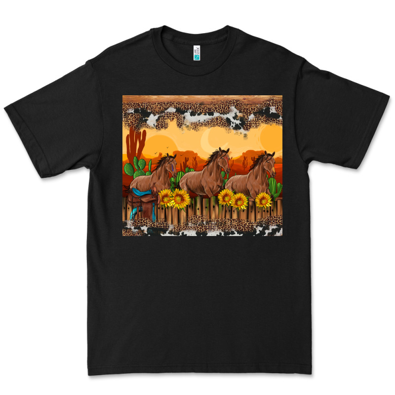 Western Horses And  Sunset With Sunflowers Premium Tee by Artiststas | Teevron