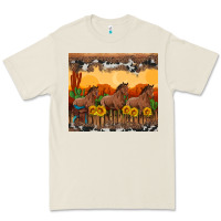 Bone western horses and  sunset with sunflowers Premium Tee - Artiststas