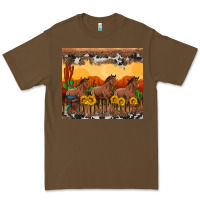 Cacao western horses and  sunset with sunflowers Premium Tee - Artiststas
