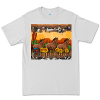 Dove Grey western horses and  sunset with sunflowers Premium Tee - Artiststas