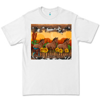 White western horses and  sunset with sunflowers Premium Tee - Artiststas
