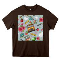 Chocolate Brown school bus back to school seamless pattern Heavy Core Tee - BundleAndBundleShop
