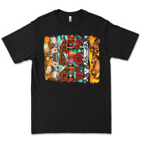 Black western horses roses and bullskulls wıth cowhide amd serape brushstro Premium Tee - Artiststas