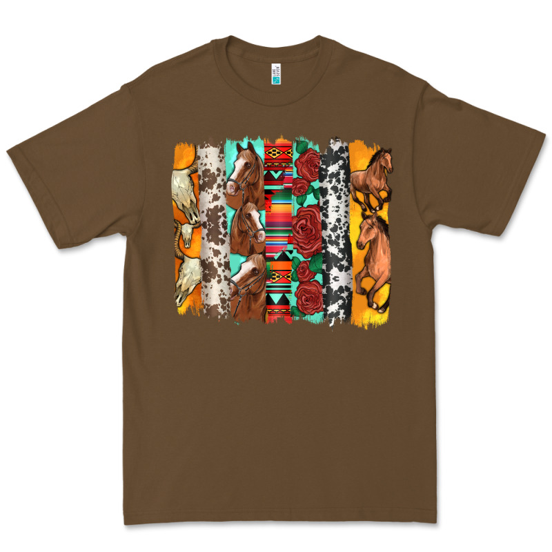 Western Horses Roses And Bullskulls Wıth Cowhide Amd Serape Brushstro Premium Tee by Artiststas | Teevron