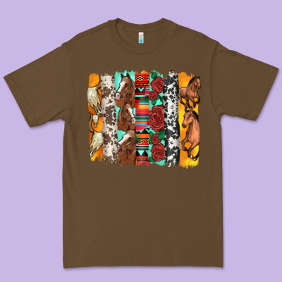 Western Horses Roses And Bullskulls Wıth Cowhide Amd Serape Brushstro Premium Tee Designed By Artiststas