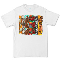 White western horses roses and bullskulls wıth cowhide amd serape brushstro Premium Tee - Artiststas