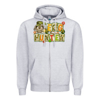 Heather Grey Egg hunter with camouflage plate letters Easter Zipper Hoodie - HowdyJamesFarm