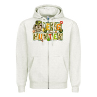 Oatmeal Heather Egg hunter with camouflage plate letters Easter Zipper Hoodie - HowdyJamesFarm