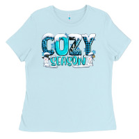 Baby Blue cozy season with snowman ado Ladies Tee - AdoDesignShop