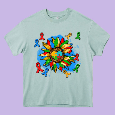 Autism Sunflower Ribbon Heavy Core Tee Designed By Adodesignshop