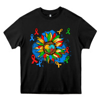 Black autism sunflower ribbon Heavy Core Tee - AdoDesignShop