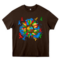 Chocolate Brown autism sunflower ribbon Heavy Core Tee - AdoDesignShop