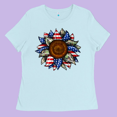Sunflower American Flag Ladies Tee Designed By Jahusdesignshop