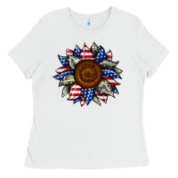 White sunflower american flag Ladies Tee - JahusDesignShop