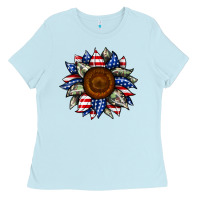 Baby Blue sunflower american flag Ladies Tee - JahusDesignShop