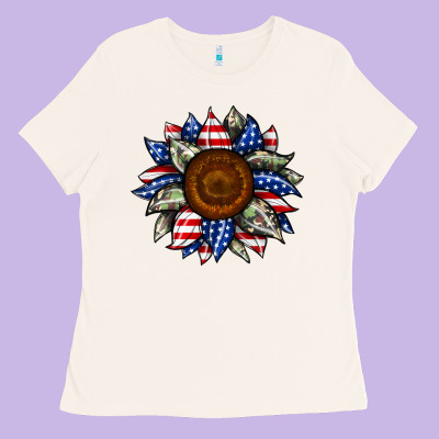 Sunflower American Flag Ladies Tee Designed By Jahusdesignshop