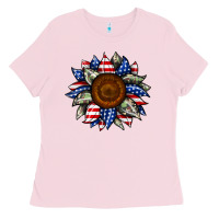 Bubblegum Pink sunflower american flag Ladies Tee - JahusDesignShop