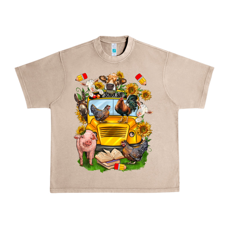 Farm Animals With School Bus Urban Heavy Tee by NancyCooperArtShop | Teevron