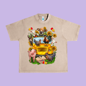 Farm Animals With School Bus Urban Heavy Tee Designed By Nancycooperartshop