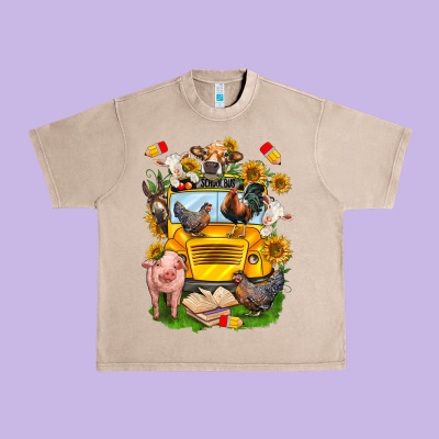 Farm Animals With School Bus Urban Heavy Tee Designed By Nancycooperartshop