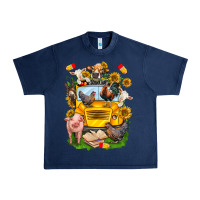Navy farm animals with school bus Urban Heavy Tee - NancyCooperArtShop