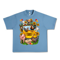 Pebble Blue farm animals with school bus Urban Heavy Tee - NancyCooperArtShop