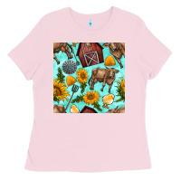 Bubblegum Pink farm seamless pattern Ladies Tee - BundleAndBundleShop