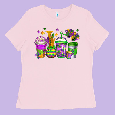 Mardi Gras Coffee Cups Ladies Tee Designed By Jasminsmagicworld