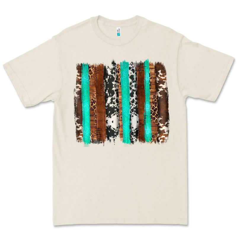 Western Cowhide Wood And Turquoise Glitter Brushstrokes Premium Tee by Artiststas | Teevron