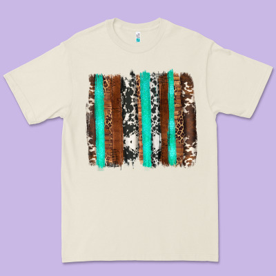 Western Cowhide Wood And Turquoise Glitter Brushstrokes Premium Tee Designed By Artiststas