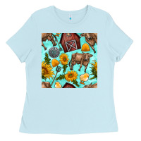Baby Blue farm seamless pattern Ladies Tee - BundleAndBundleShop
