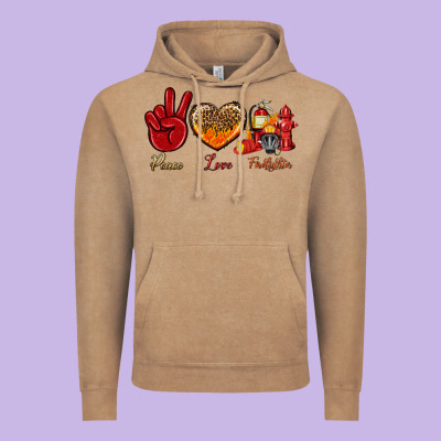 Peace Love Firefighter Vintage Hoodie Designed By Nancycooperartshop