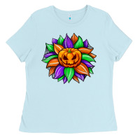 Baby Blue sunflower halloween Ladies Tee - JahusDesignShop