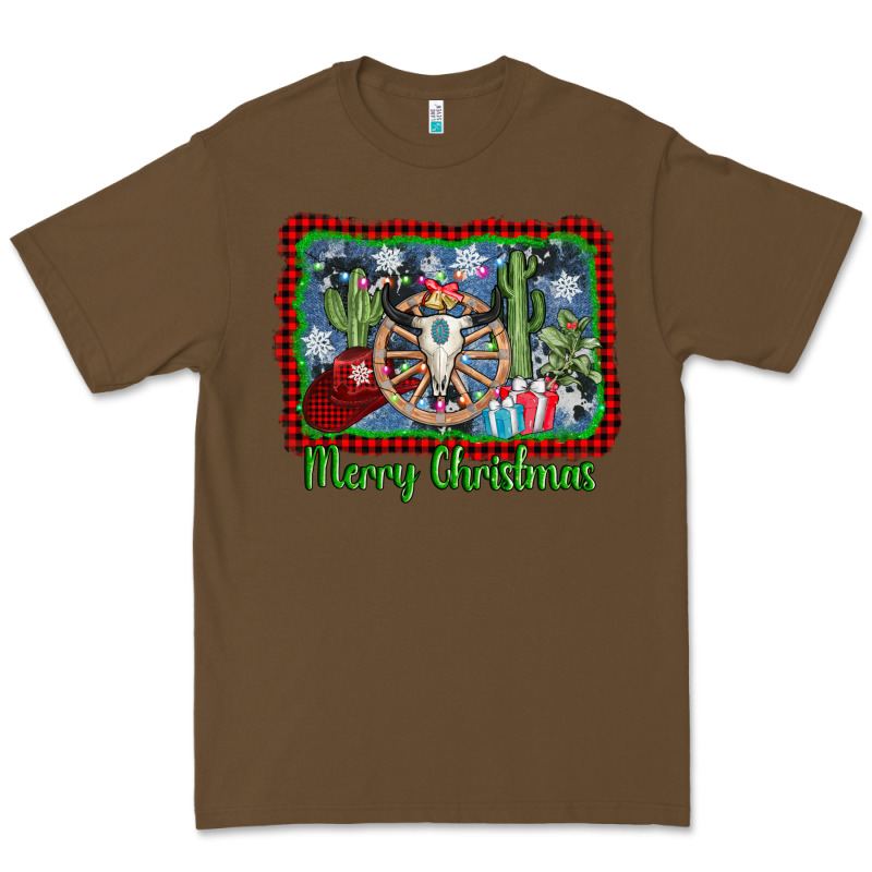 Merry Christmas Western Bull Skull Premium Tee by AdoDesignShop | Teevron