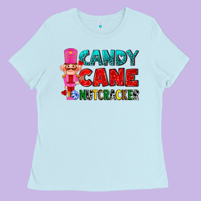 Candy Cane And Pink Nutcracker Ado Ladies Tee Designed By Adodesignshop
