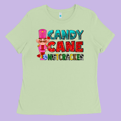 Candy Cane And Pink Nutcracker Ado Ladies Tee Designed By Adodesignshop