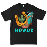 Black howdy turquoise cowboy boots horseshoe Premium Tee - AdoDesignShop