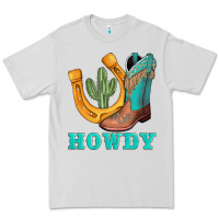 Dove Grey howdy turquoise cowboy boots horseshoe Premium Tee - AdoDesignShop