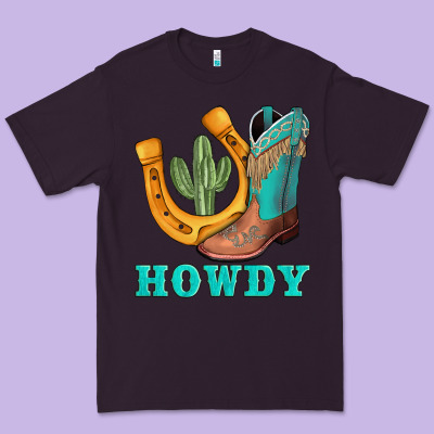 Howdy Turquoise Cowboy Boots Horseshoe Premium Tee Designed By Adodesignshop