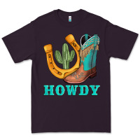 Plum howdy turquoise cowboy boots horseshoe Premium Tee - AdoDesignShop